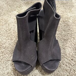 Pedro Garcia Dark Gray Peep-Toe Heeled Boots
